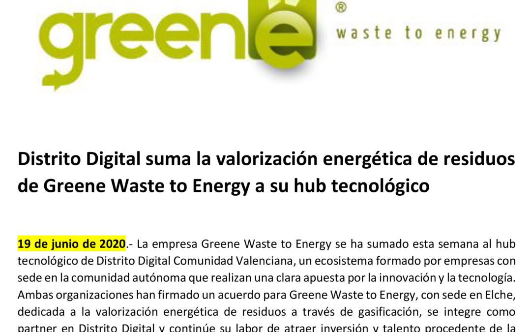 Distrito Digital suma la valorización energética de residuos de Greene Waste to Energy a su hub tecnológico