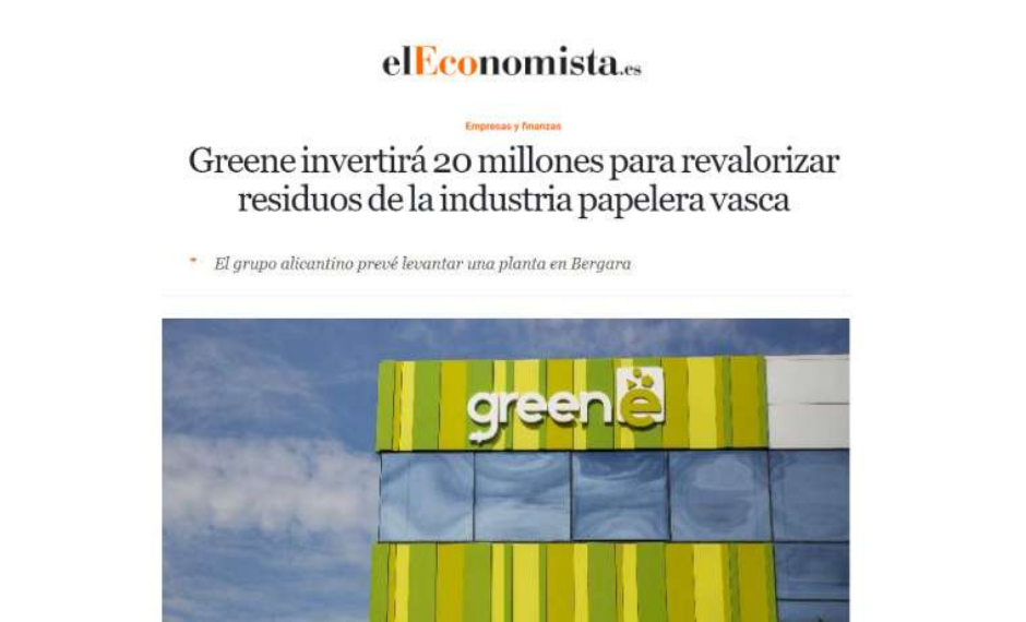 Greene invertirá 20 millones para revalorizar residuos de la industria papelera vasca